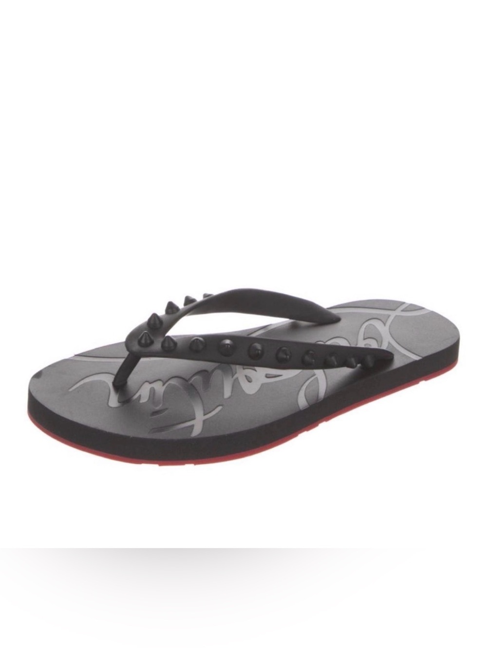 Christian Louboutin Black Studded Flip Flop with Red Sole